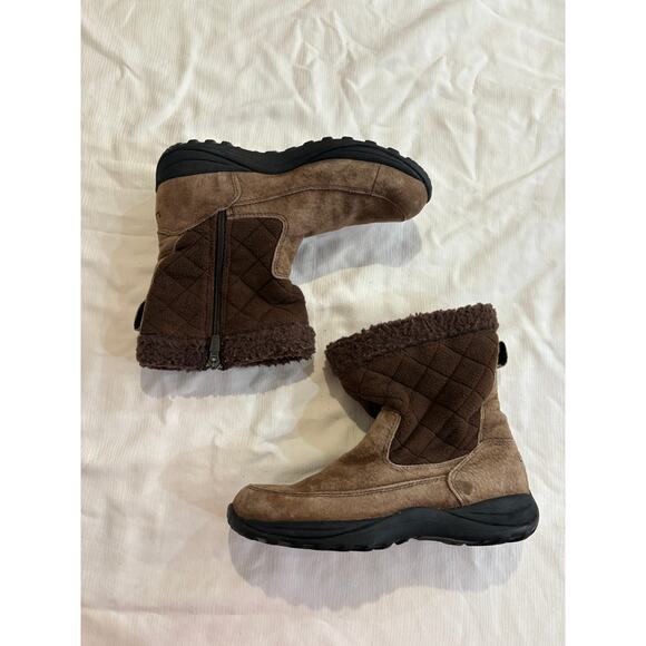 LL Bean Winter Boots Zip Brown Quilted Sherpa Cuff Primaloft Womens 9 - Picture 8 of 13